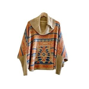 Western Boho Knit Poncho Sweater - Size L